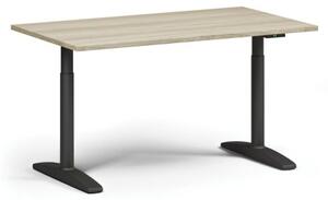 Výškově nastavitelný stůl OBOL, elektrický, 675-1325 mm, deska 1400x800 mm, černá zaoblená podnož, dub přírodní