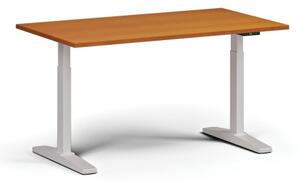 Výškově nastavitelný stůl ULIX, elektrický, 675-1325 mm, deska 1400x800 mm, bílá podnož, třešeň