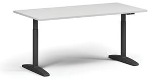 Výškově nastavitelný stůl OBOL, elektrický, 675-1325 mm, deska 1600x800 mm, černá podnož, bílá