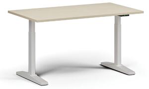 Výškově nastavitelný stůl, elektrický, 675-1325 mm, deska 1400x800 mm, bílá podnož, bříza