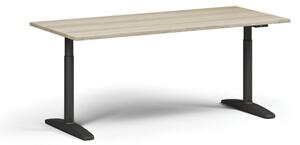 Výškově nastavitelný stůl OBOL, elektrický, 675-1325 mm, deska 1800x800 mm, černá zaoblená podnož, dub přírodní