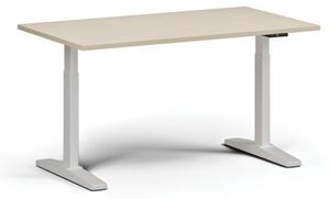 Výškově nastavitelný stůl ULIX, elektrický, 675-1325 mm, deska 1400x800 mm, bílá podnož, bříza