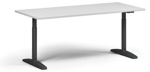 Výškově nastavitelný stůl OBOL, elektrický, 675-1325 mm, deska 1800x800 mm, černá zaoblená podnož, bílá