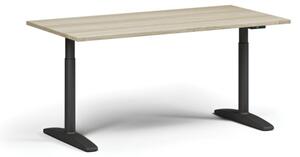 Výškově nastavitelný stůl OBOL, elektrický, 675-1325 mm, deska 1600x800 mm, černá zaoblená podnož, dub přírodní