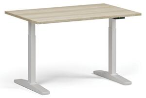 Výškově nastavitelný stůl, elektrický, 675-1325 mm, deska 1200x800 mm, bílá podnož, dub přírodní