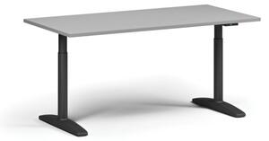 Výškově nastavitelný stůl OBOL, elektrický, 675-1325 mm, deska 1600x800 mm, černá zaoblená podnož, šedá