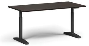 Výškově nastavitelný stůl OBOL, elektrický, 675-1325 mm, deska 1600x800 mm, černá zaoblená podnož, wenge