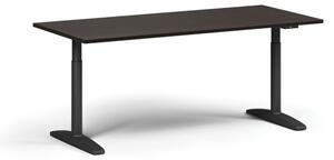 Výškově nastavitelný stůl OBOL, elektrický, 675-1325 mm, deska 1800x800 mm, černá zaoblená podnož, wenge