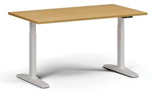 Výškově nastavitelný stůl ULIX, elektrický, 675-1325 mm, deska 1400x800 mm, bílá podnož, buk