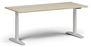 Výškově nastavitelný stůl ULIX, elektrický, 675-1325 mm, deska 1800x800 mm, bílá podnož, dub přírodní