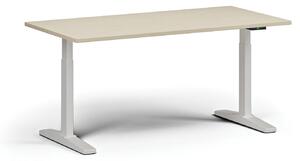 Výškově nastavitelný stůl, elektrický, 675-1325 mm, deska 1600x800 mm, bílá podnož, bříza