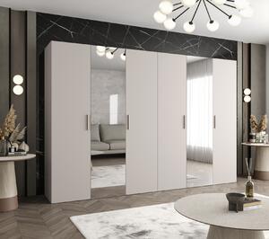 Šatní skříň se zrcadly HELMA 2 300 cm - kašmír / stříbrné úchyty