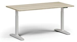 Výškově nastavitelný stůl, elektrický, 675-1325 mm, deska 1600x800 mm, bílá podnož, dub přírodní