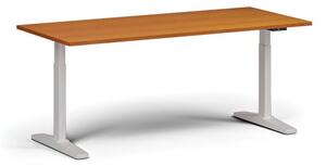 Výškově nastavitelný stůl ULIX, elektrický, 675-1325 mm, deska 1800x800 mm, bílá podnož, třešeň