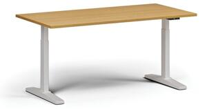 Výškově nastavitelný stůl ULIX, elektrický, 675-1325 mm, deska 1600x800 mm, bílá podnož, buk