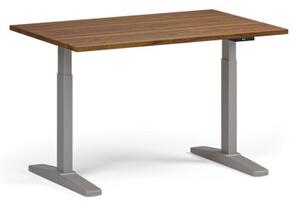 Výškově nastavitelný stůl, elektrický, 675-1325 mm, deska 1200x800 mm, šedá podnož, ořech