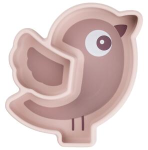 Růžový silikonový talíř Done by Deer Birdee s přísavkou