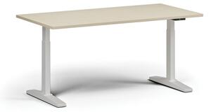 Výškově nastavitelný stůl ULIX, elektrický, 675-1325 mm, deska 1600x800 mm, bílá podnož, bříza