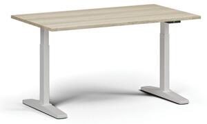 Výškově nastavitelný stůl, elektrický, 675-1325 mm, deska 1400x800 mm, bílá podnož, dub přírodní