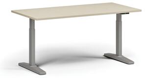 Výškově nastavitelný stůl, elektrický, 675-1325 mm, deska 1600x800 mm, šedá podnož, bříza