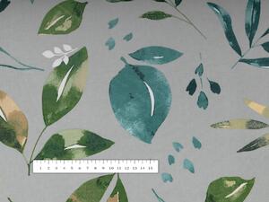 Biante Bavlněný povlak na polštář Sandra SA-430 Modro-zelené listy na šedém 35 x 45 cm
