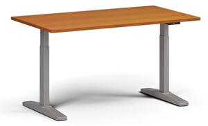 Výškově nastavitelný stůl, elektrický, 675-1325 mm, deska 1400x800 mm, šedá podnož, třešeň