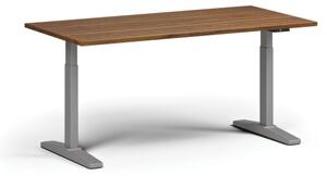 Výškově nastavitelný stůl, elektrický, 675-1325 mm, deska 1600x800 mm, šedá podnož, ořech