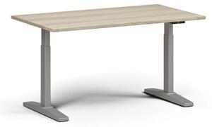 Výškově nastavitelný stůl, elektrický, 675-1325 mm, deska 1400x800 mm, šedá podnož, dub přírodní