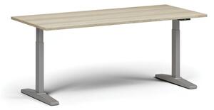 Výškově nastavitelný stůl, elektrický, 675-1325 mm, deska 1800x800 mm, šedá podnož, dub přírodní