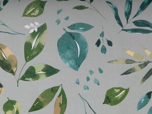 Bavlněná látka/plátno Sandra SA-430 Modro-zelené listy na šedém - šířka 160 cm