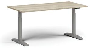 Výškově nastavitelný stůl, elektrický, 675-1325 mm, deska 1600x800 mm, šedá podnož, dub přírodní