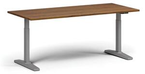 Výškově nastavitelný stůl, elektrický, 675-1325 mm, deska 1800x800 mm, šedá podnož, ořech