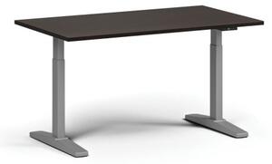 Výškově nastavitelný stůl, elektrický, 675-1325 mm, deska 1400x800 mm, šedá podnož, wenge
