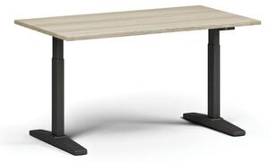 Výškově nastavitelný stůl, elektrický, 675-1325 mm, deska 1400x800 mm, černá podnož, dub přírodní