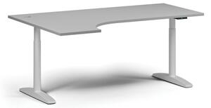 Výškově nastavitelný stůl OBOL, elektrický, 675-1325 mm, rohový levý, deska 1800x1200 mm, bílá podnož, šedá