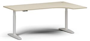 Výškově nastavitelný stůl OBOL, elektrický, 675-1325 mm, rohový pravý, deska 1800x1200 mm, bílá zaoblená podnož, buk