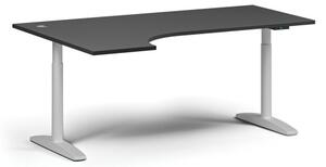 Výškově nastavitelný stůl OBOL, elektrický, 675-1325 mm, rohový levý, deska 1800x1200 mm, bílá zaoblená podnož, grafit