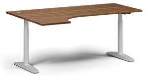Výškově nastavitelný stůl OBOL, elektrický, 675-1325 mm, rohový levý, deska 1800x1200 mm, bílá zaoblená podnož, ořech