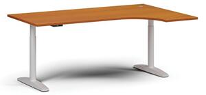 Výškově nastavitelný stůl OBOL, elektrický, 675-1325 mm, rohový pravý, deska 1800x1200 mm, bílá podnož, třešeň
