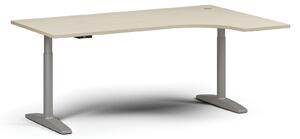 Výškově nastavitelný stůl OBOL, elektrický, 675-1325 mm, rohový pravý, deska 1800x1200 mm, šedá zaoblená podnož, ořech