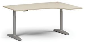 Výškově nastavitelný stůl OBOL, elektrický, 675-1325 mm, rohový pravý, deska 1600x1200 mm, šedá zaoblená podnož, wenge
