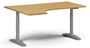 Výškově nastavitelný stůl OBOL, elektrický, 675-1325 mm, rohový levý, deska 1600x1200 mm, šedá zaoblená podnož, buk