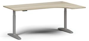 Výškově nastavitelný stůl OBOL, elektrický, 675-1325 mm, rohový pravý, deska 1800x1200 mm, šedá zaoblená podnož, dub přírodní
