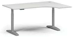 Výškově nastavitelný stůl OBOL, elektrický, 675-1325 mm, rohový pravý, deska 1600x1200 mm, šedá zaoblená podnož, bílá
