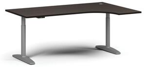 Výškově nastavitelný stůl OBOL, elektrický, 675-1325 mm, rohový pravý, deska 1800x1200 mm, šedá zaoblená podnož, wenge