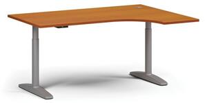 Výškově nastavitelný stůl OBOL, elektrický, 675-1325 mm, rohový pravý, deska 1600x1200 mm, šedá zaoblená podnož, třešeň