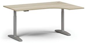 Výškově nastavitelný stůl OBOL, elektrický, 675-1325 mm, rohový pravý, deska 1600x1200 mm, šedá zaoblená podnož, dub přírodní