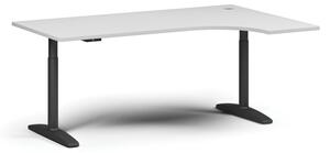 Výškově nastavitelný stůl OBOL, elektrický, 675-1325 mm, rohový pravý, deska 1800x1200 mm, černá zaoblená podnož, bílá