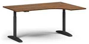Výškově nastavitelný stůl OBOL, elektrický, 675-1325 mm, rohový pravý, deska 1600x1200 mm, černá zaoblená podnož, ořech
