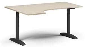 Výškově nastavitelný stůl OBOL, elektrický, 675-1325 mm, rohový levý, deska 1600x1200 mm, černá zaoblená podnož, ořech